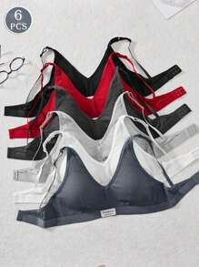 6pcs Women Multi-Color Comfortable Simple Wireless Soft Cup Ribbed Bra Set - Multicolor - View 1