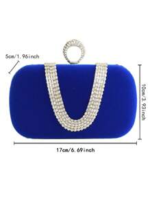 Handmade Party Clutch Bag, U-Shaped Rhinestone Decor, Suitable For Evening Gown, Wedding Bride - Royal Blue - View 1