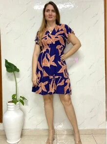 Printed Sleeve Dress - Màu xanh lam - Xem 1