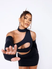 Cropped Top Neckline Foreign Fashion Party Nightclub - 黑色 - 查看 2