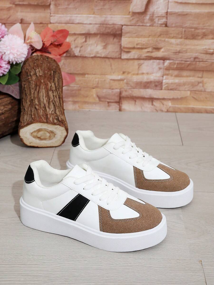 Giày thể thao nữ đế dày cổ điển nâng cao, mũi tròn buộc dây, thu đông 2024 mới màu trắng - trắng - Xem 1