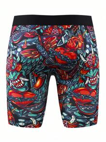 Calzoncillos tipo bóxer largos para hombre de Halloween, de ajuste elástico y delgado, con estampado digital de feroz guerrero calavera, libres de rozaduras, para deportes al aire libre y uso casual, de secado rápido