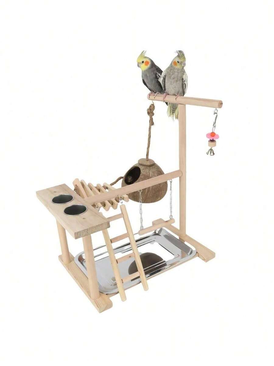 ToysPlaygym For Conure Cockatiel Lovebirds With Feeder Cups Ladders