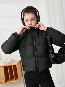 1pc Tween Girls Versatile Fashionable Casual Outdoor Sport Thermal Lined Thickened Jacket, Winter