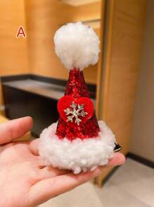 1pc Girls' Christmas Hair Accessory With Santa Hat Design, Suitable For New Year And Christmas Party