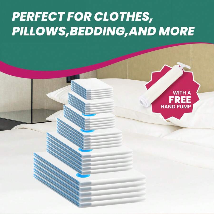 20 Pack Combo Vacuum Compression Zipper Storage Bags With Hand Pump