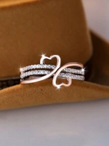 Double Heart Design Rose Golden &Silvery Copper Ring, Luxury Wedding Party Holiday Daily Wear, Reliable Accessories Valentines