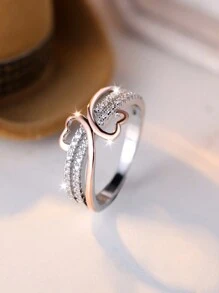 Double Heart Design Rose Golden &Silvery Copper Ring, Luxury Wedding Party Holiday Daily Wear, Reliable Accessories Valentines