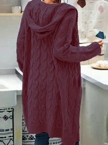 1 chiếc áo len cardigan dệt kim dạng dây thừng rộng rãi cho nữ, mùa thu/đông - Màu Đỏ Sâu - Xem 1