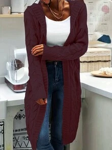 1 chiếc áo len cardigan dệt kim dạng dây thừng rộng rãi cho nữ, mùa thu/đông - Màu Đỏ Sâu - Xem 3
