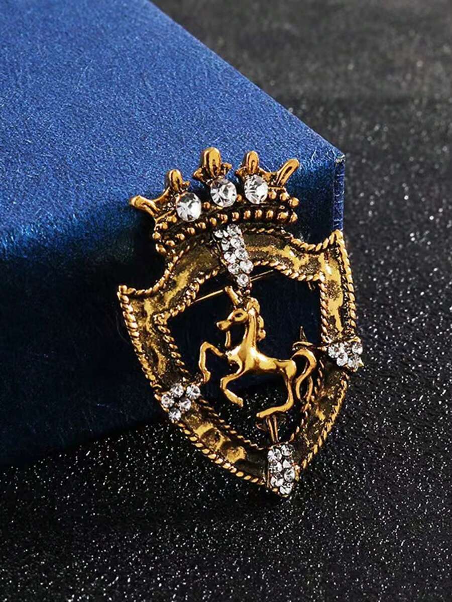 1pc Vintage Gold-Tone Queen Crown Crystal Brooch Pin - Badge - View 1