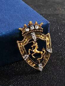 1pc Vintage Gold-Tone Queen Crown Crystal Brooch Pin - Badge - View 4