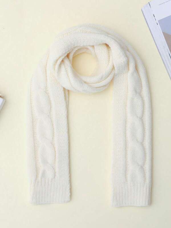Children's Knitted Scarf For Autumn & Winter, Long Solid Color Warm Twisted Pattern & Face Neck Warmer, Baby Neck Scarf