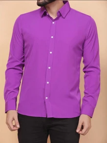 Camisa Social SlimFit Masculina Primeira Linha - Roxo - Visão 5