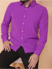 Camisa Social SlimFit Masculina Primeira Linha - Roxo - Visão 1