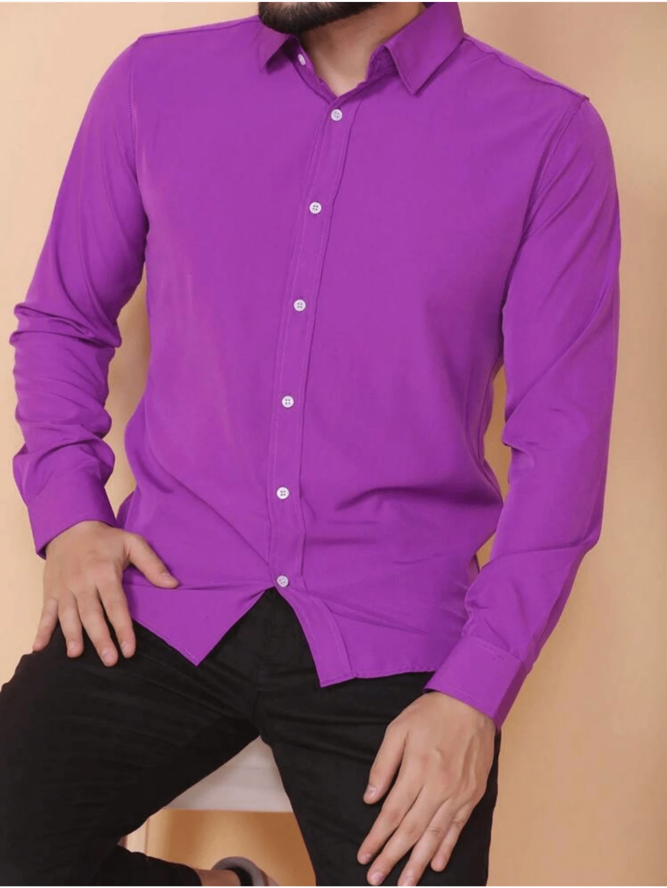 Camisa Social SlimFit Masculina Primeira Linha - Roxo - Visão 1