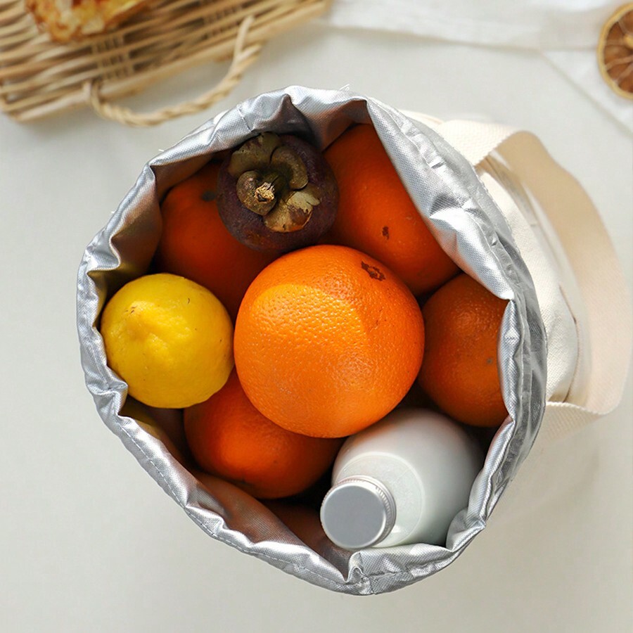 Japanese Style Canvas Lunch Bag, With Drawstring Closure And Carry