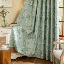 2pcs/Set Rose Flower Printed Blackout Window Curtain With Metal Grommets