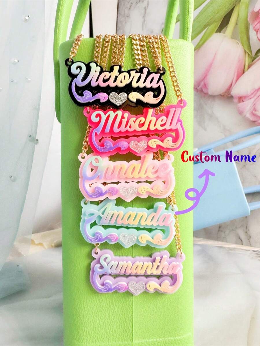 Collar con nombre personalizado de acrílico, joyería con placa con nombre personalizado, collar con nombre para niños, collar personalizado, placa con nombre de acrílico colorido, regalo para mamá