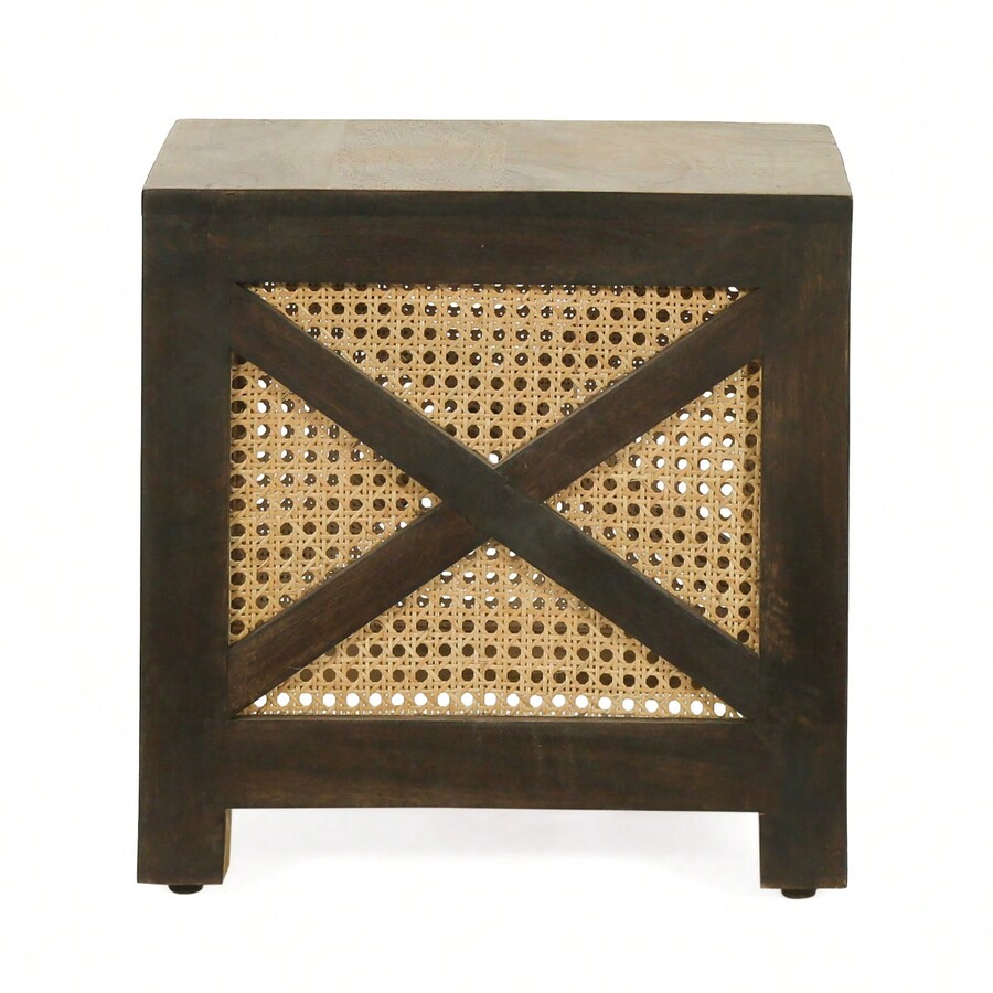 Westby Mango Wood And Cane Square Cube Ottoman SHEIN USA