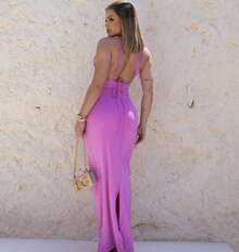 Long Dress With Bikini-Style Neckline - 玫紅色 - 查看 2