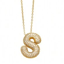 1pc Golden Plated Balloon 26 Alphabet Letter Pendant Necklace For Women Chunky Full Shiny Artificial Zirconia Choker Chains Jewelry - Alphabet Pendant Necklace - View 25