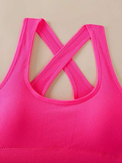 Criss Cross Strap Sports BH Women, Yoga Gym Running Racerback Crop Top Brassiere Can Be Worn Outerwear view 4