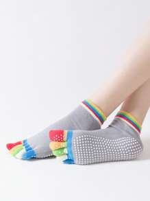 1pair Five-Toe Yoga Socks Anti-Slip Professional Women Crew Socks For Dance Pilates Indoor Workout - Multicolor - View 11