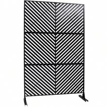 Outdoor & Indoor Privacy Screen Metal Privacy Screen 76" H*48" W, Freestanding Decorative Privacy Screen For Deck Balcony Patio, Privacy Fence Panels For Outside Lawn Garden PS113 BLACK - 黑色 - 查看 2