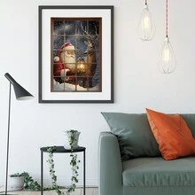 1 件无框帆布墙画，圣诞老人窗景，抽象艺术，极简主义，高端法式北欧复古氛围，客厅，餐厅，卧室，入口，现代装饰，色块设计，手绘 - 彩色 - 查看 3