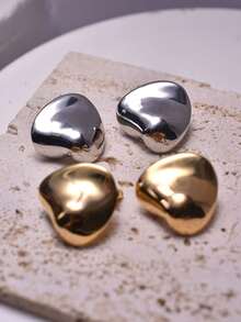 1 Cặp Bông tai kim loại trơn hình học bất đối xứng bằng bạc Sterling 925 dành cho nữ, thích hợp khi đi làm - hình học - Xem 2