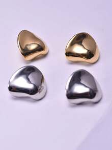 1 Cặp Bông tai kim loại trơn hình học bất đối xứng bằng bạc Sterling 925 dành cho nữ, thích hợp khi đi làm - hình học - Xem 4