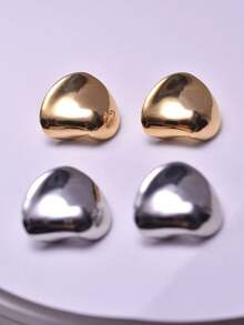 1 Cặp Bông tai kim loại trơn hình học bất đối xứng bằng bạc Sterling 925 dành cho nữ, thích hợp khi đi làm - hình học - Xem 3
