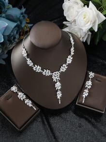 Luxury Rhinestone Fringe Bridal Necklace Earrings Set, Sexy Alloy Jewelry With Sparkling Rhinestones For Parties And Holidays, Thanksgiving Elegant Accessories For Women - Two-Piece Set