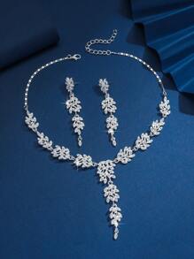 Luxury Rhinestone Fringe Bridal Necklace Earrings Set, Sexy Alloy Jewelry With Sparkling Rhinestones For Parties And Holidays, Thanksgiving Elegant Accessories For Women - Two-Piece Set