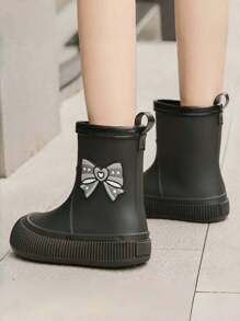 Lugualt 儿童/成人女士可爱蝴蝶结防水保暖内衬中筒雨靴韩版款适合学生
