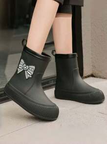 Lugualt 儿童/成人女士可爱蝴蝶结防水保暖内衬中筒雨靴韩版款适合学生