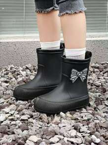 Lugualt 儿童/成人女士可爱蝴蝶结防水保暖内衬中筒雨靴韩版款适合学生