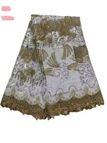 瑞士最新尼日利亚法国瑞士薄纱蕾丝派对用 2025 绿色/金色新设计非洲花边蕾丝面料
