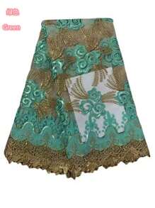 瑞士最新尼日利亚法国瑞士薄纱蕾丝派对用 2025 绿色/金色新设计非洲花边蕾丝面料