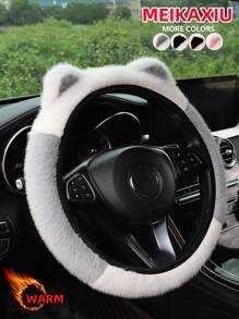 MEIKAXIU 1pc Winter Fluffy Fluffy Soft Cute Panda/Bear/Kitty Ear Car Steering Wheel Cover, 14-15 Inch, Pink/Black/Grey, Car Interior Accessories,Car Acessesories Women - Một cỡ - Xem 4