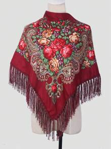 1 件女士涤纶印花波西米亚风格方形围巾带流苏，百搭时尚披肩头巾手帕情人节 - 彩色 - 查看 18