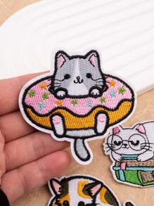 4pcs/set Cat Embroidered Iron-on Patch, Cartoon Cute Polyester DIY Clothing Accessories For DIY - Apricot - View 2