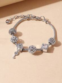 1pc Heart & Key Design Bracelet For Women, Suitable For Daily Wear - Silver - View 14