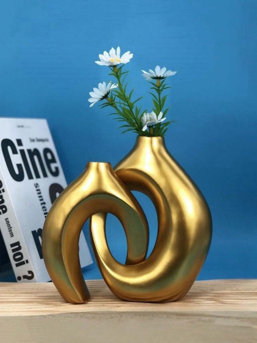 2pcs Resin Vase Set, Modern Home Decor Paper-Cut Bohemian Style Vase, Suitable For Living Room, Coffee Table, Wedding Decoration, Minimalist Art Craft Ornament For Living Room, Study, Bedroom, Holiday Party, Dining Table - Multicolor - View 1