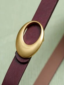 High-End Fashion Urban Lady Gold Plated Burgundy Leather Belt, Versatile For Various Occasions: Casual, Elegant, Business, Party, Vintage, Sexy, Cute, Aristocratic Summer, School Fall, Autumn, Halloween