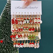 Bộ khuyên tai hợp kim thả và lủng lẳng chủ đề Giáng sinh, 10 chiếc thiết kế hình ông già Noel, người tuyết, tuần lộc và bông tuyết, phong cách Gothic gợi cảm với kim xỏ tai bằng thép không gỉ, không khảm, trang sức thời trang cho lễ hội, phù hợp với mọi mùa - 5 Đôi Bông Tai Giáng Sinh 1 - Xem 1