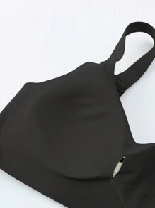 Affordable Plus Size Seamless Backless Wireless Adjustable Strap Sports Bra, Thin - Black - View 5