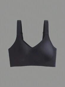 Affordable Plus Size Seamless Backless Wireless Adjustable Strap Sports Bra, Thin - Black - View 8