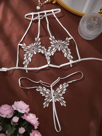 2 Pieces Of White Ribbon Mesh Sexy Set Sexy Lingerie, Multi-Color Set Optional Sexy Lingerie